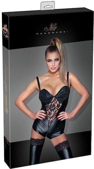 Noir Handmade Thrilling Wetlook Body with Lace Κορμάκι Black