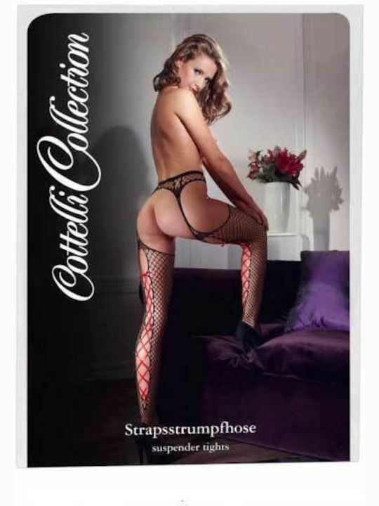 Cottelli Collection Suspender Tights with Red Ribbon Sexy Καλσόν Μαύρο