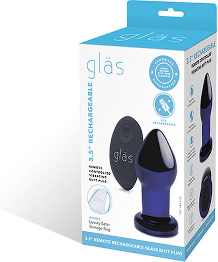 Glas Anal Plug with Wireless Functionality and Vibration Blue