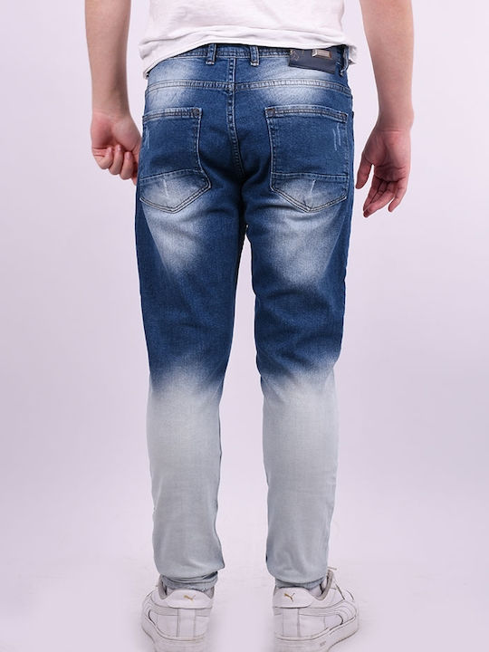 Men's elastic jeans with rips and tears Blue