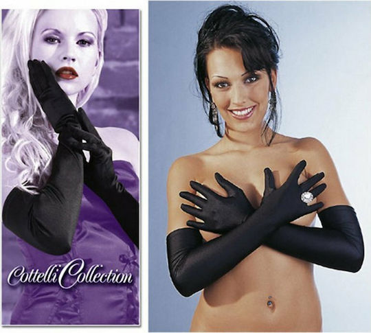 Cottelli Collection Satin Long Gloves Sexy Gloves Black