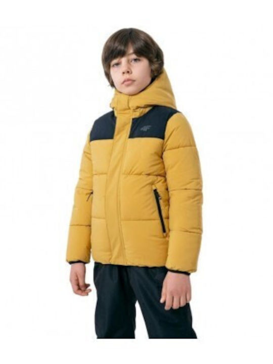 Wasserdicht Kinder Sportjacke Kurz mit Futter & Kapuze Gelb