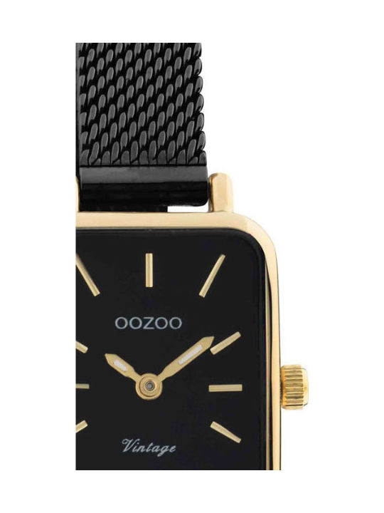 Oozoo Vintage Γυναικείο Ρολόι 26mm Μπαταρίας με Μαύρο Μεταλλικό Μπρασελέ