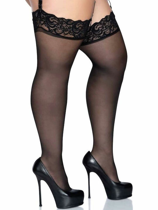 Leg Avenue 1011Q Plus Size Sheer Thigh Highs Sexy Κάλτσες Μαύρες