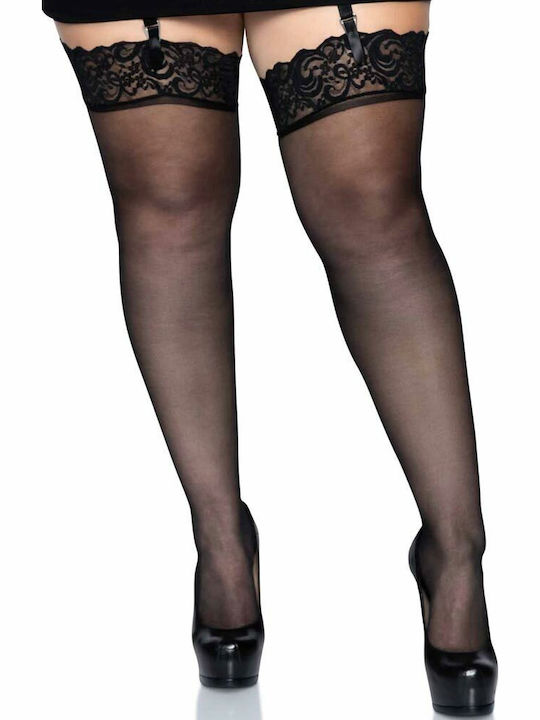 Leg Avenue 1011Q Plus Size Sheer Thigh Highs Sexy Κάλτσες Μαύρες