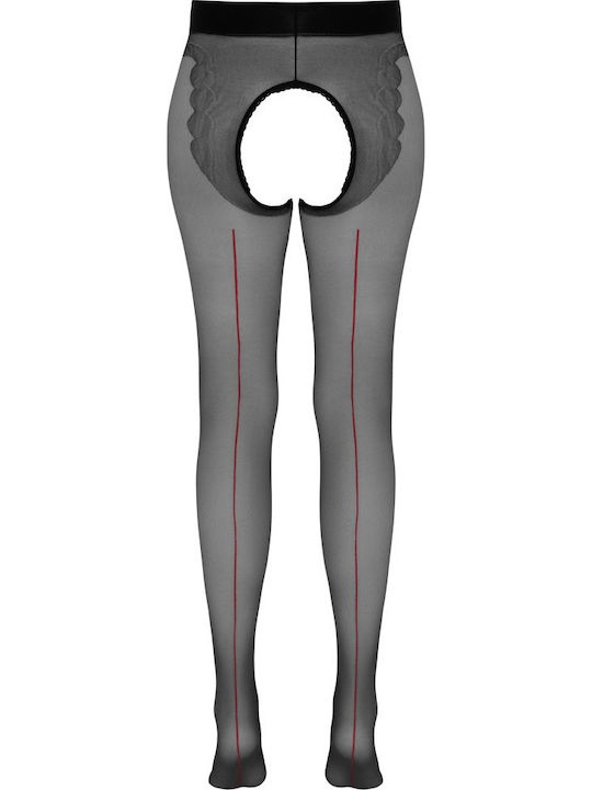 Cottelli Collection Crotchless Tights with Red Seam Sexy Καλσόν Μαύρο