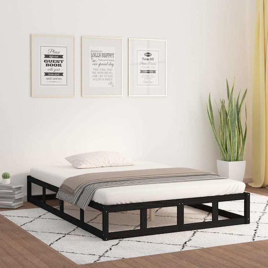 Bed Base Double made of Wood Black 140x200cm.