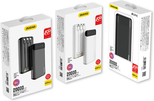 Dudao K6PRO+ Power Bank 20000mAh cu 2 Porturi USB-A și Port USB-C Alb
