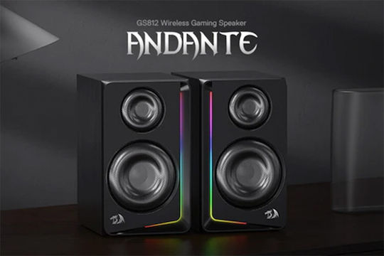 Redragon GS812 Andante Ασύρματα Ηχεία Υπολογιστή 2.0 με RGB Φωτισμό και Bluetooth Ισχύος 10W σε Μαύρο Χρώμα