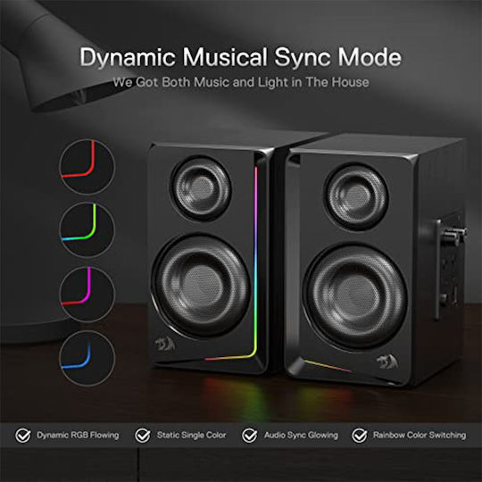 Redragon GS812 Andante Ασύρματα Ηχεία Υπολογιστή 2.0 με RGB Φωτισμό και Bluetooth Ισχύος 10W σε Μαύρο Χρώμα