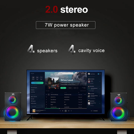 Redragon GS811 2.0 Wireless Speakers with RGB and Bluetooth 7W Black
