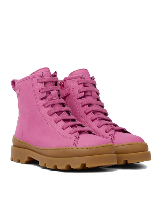 Brutus Leather Kids Boots with Laces Fuchsia