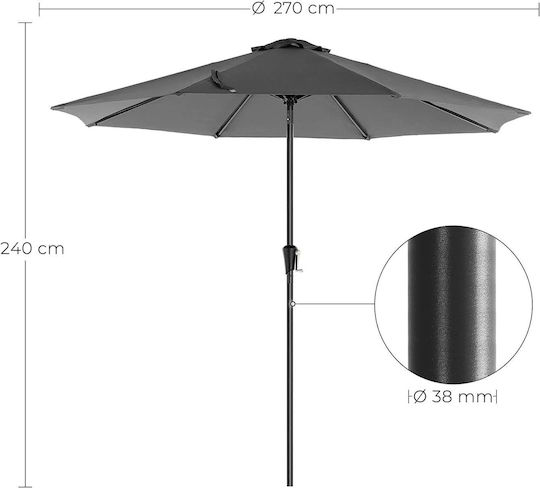 Runde Metall-Garten- und Terrassen-Sonnenschirm Schwarz F2.7xY2.4m