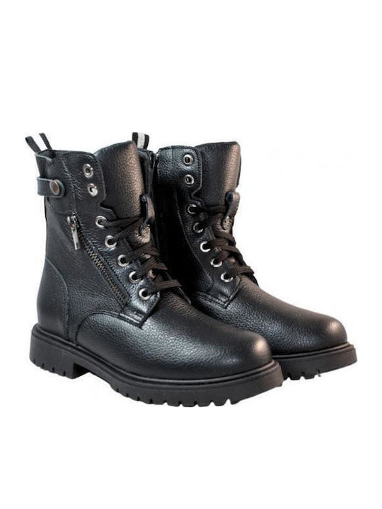 Anatomical Leather Kids Boots with Zipper Black