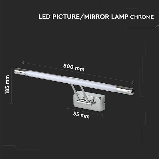 V-TAC Modern Leuchte Wand mit Integrierter LED und Warmweißes Licht Silber 50x18.5x5.5cm