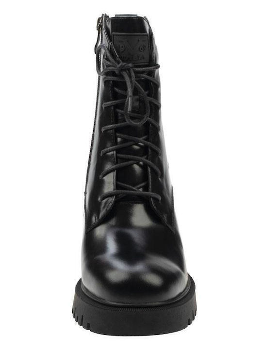 Leather Women's Ankle Boots with High Heel Black