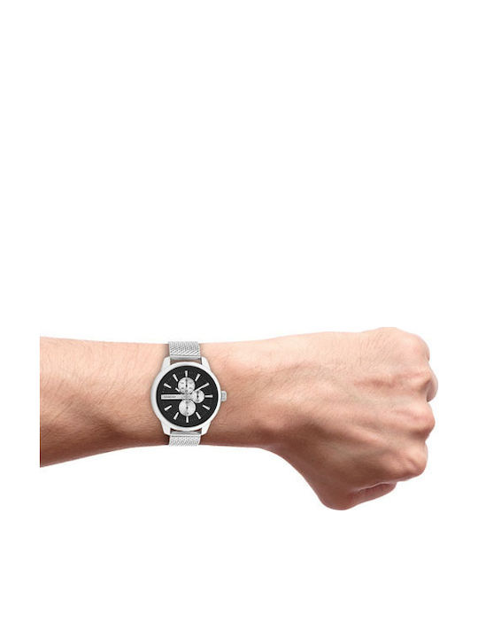 Oozoo Ceas Barbati 45mm Cronograf cu Baterie cu Brățară din Metal Argintie