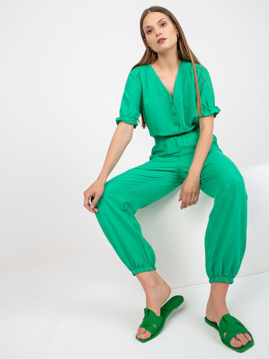 Rue Paris Women's Short-sleeved One-piece Suit Green