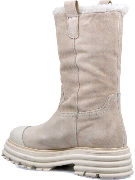 Suede Women's Ankle Boots Beige