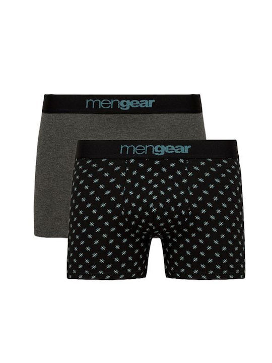 Minerva Men's Boxers Charcoal Melange/Black with Patterns 2Pack