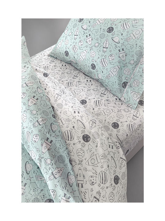 Guy Laroche Cosmic Set Kids Duvet Cover Single with Pillowcase Cotton Turquoise 165x225cm