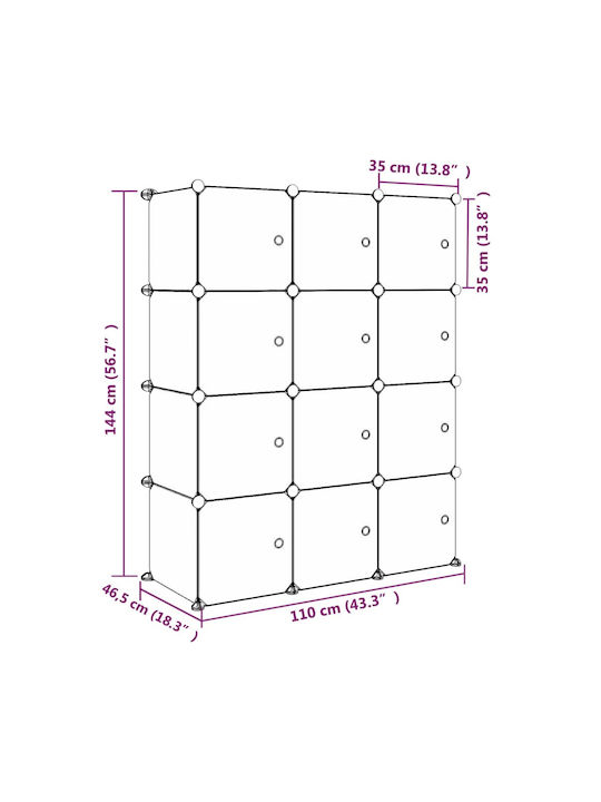 vidaXL Spielzeug Aufbewahrungssystem aus Kunststoff Blau 110x46.5x144cm 12Stück