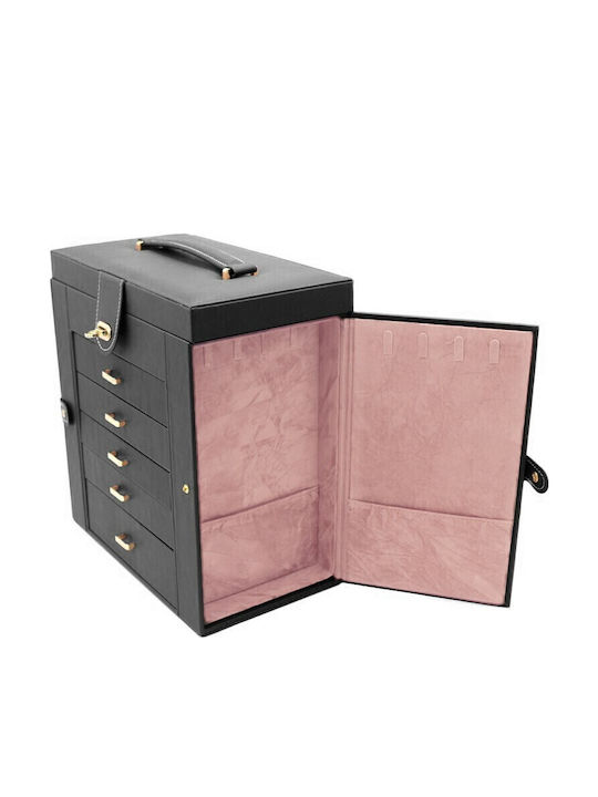 Jewellery Box Metallic with Drawer and Mirror Black 30x17x31cm