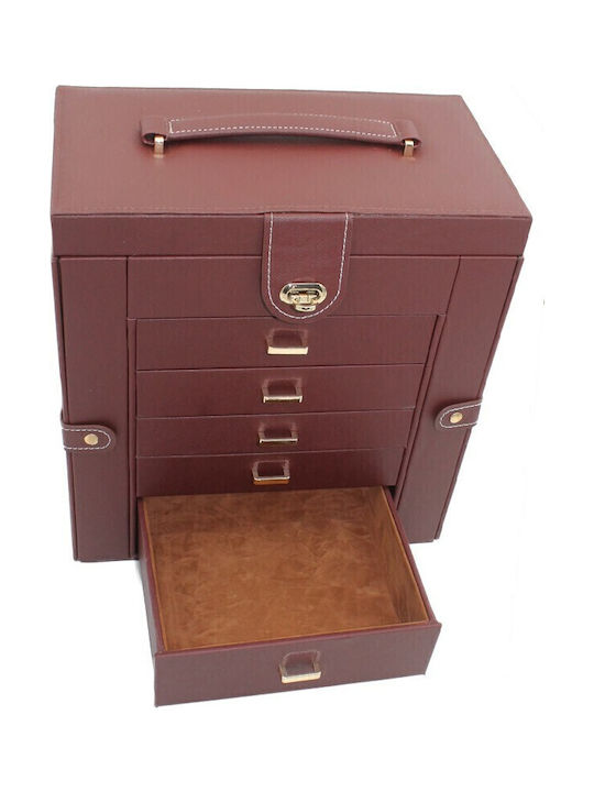 Wooden Jewellery Box with Drawer & Brown Mirror 30x17x31cm