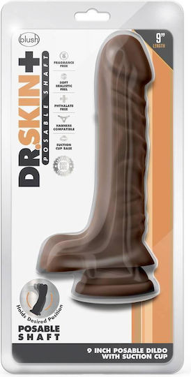Dr. Skin Plus Posable Glass Dildo with Balls and Suction Cup Chocolate 23cm