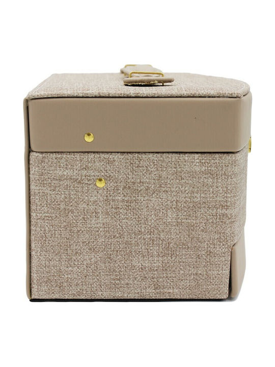 Casetă Pentru Bijuterii Din Catifea Cu Sertar Și Oglindă Bej 13x23x13.5cm