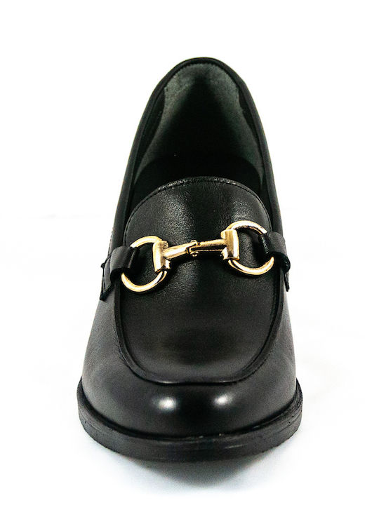 Leder Pumps mit Chunky flachem Absatz Schwarz