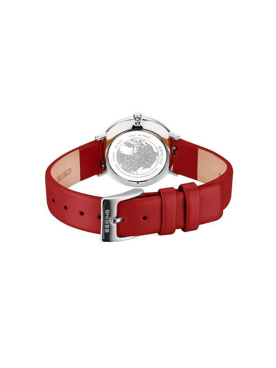 Bering Time Ultra Slim Uhr mit Rot Lederarmband