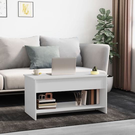 Rectangular Central Wooden Coffee Table with Lifting Mechanism White M102xW50xH52.5cm