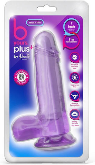 B Yours Plus Rock N’ Roll Ρεαλιστικό Dildo με Όρχεις και Βεντούζα Μωβ 18cm