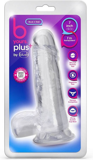 B Yours Plus Rock N’ Roll Realistisches Dildo mit Hoden und Saugnapf Transparent 18cm