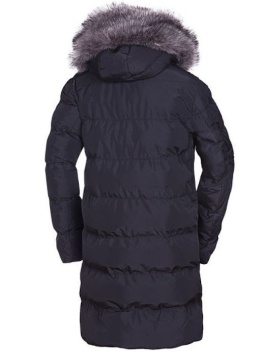 Lungă Jachetă de femei Puffer cu glugă de blană Negru