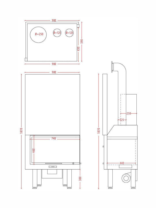 CHytiria Misailidi T-75 Corner 45-75 BG Wood Fireplace Insert Air Duct Connection with Left Corner Window 27kW