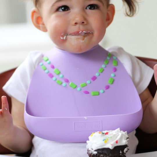 Make my Day Jewels Waterproof Bib Silicone with Button & Pocket Lilac for 6 m+