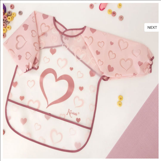 Kiokids Αδιάβροχη Ποδιά Πλαστική με Αυτοκόλλητο Peva με Τσέπη & Μανίκια Pink Heart