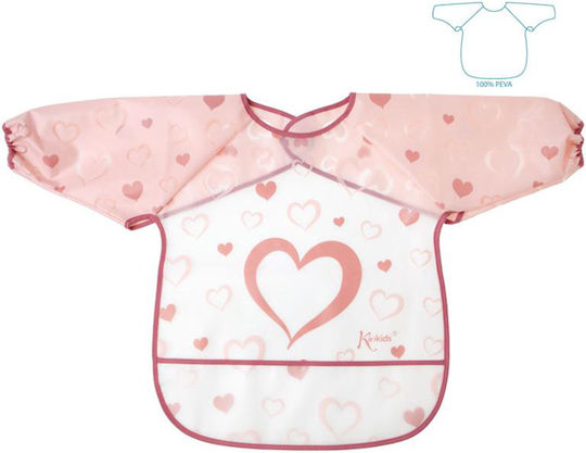 Kiokids Αδιάβροχη Ποδιά Πλαστική με Αυτοκόλλητο Peva με Τσέπη & Μανίκια Pink Heart