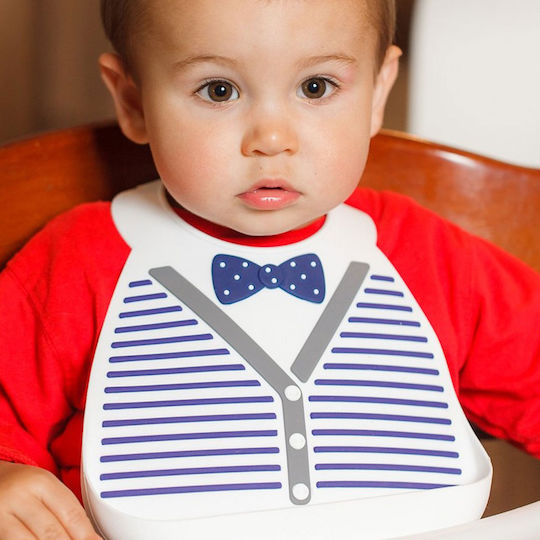 Make my Day Little Gentleman Waterproof Bib Silicone with Button & Pocket Navy Blue for 6 m+