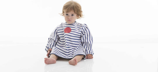 Baby to Love Αδιάβροχη Ποδιά Πλαστική με Αυτοκόλλητο Smock με Μανίκια Blue Stripes