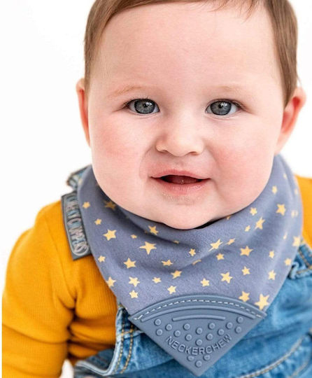 Cheeky Chompers Midnight Stars Bandana Fabric with Button Navy Blue for 2 m+