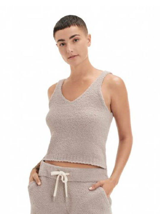 Dulcie Γυναικείο Καλοκαιρινό Crop Top Βαμβακερό Αμάνικο με V Λαιμόκοψη Μπεζ