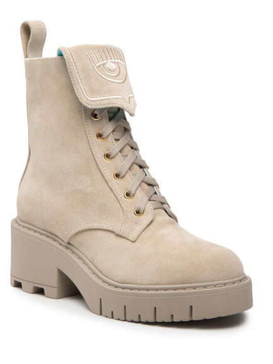 Chiara Ferragni Suede Women's Ankle Boots Beige