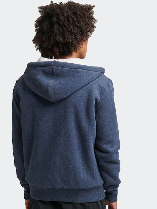 Borg Lined Sweatshirt with Hood Navy Blue