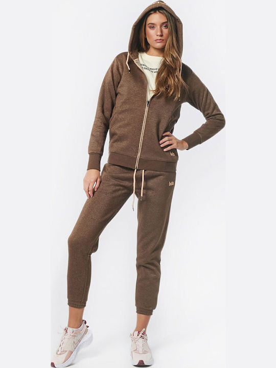 Women's Sweatshirt Jacket Hooded Brown
