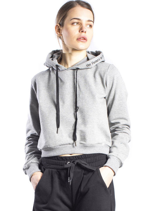 Paco & Co 2287850 Women's Cropped Hooded Sweatshirt Gray 2287850