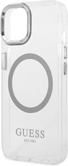 Guess Metal Outline Umschlag Rückseite Silikon Silver / Clear (iPhone 14)