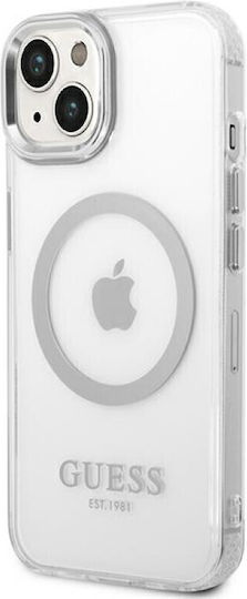 Guess Metal Outline Umschlag Rückseite Silikon Silver / Clear (iPhone 14)
